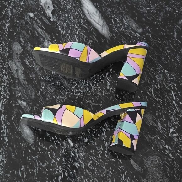 BRAND NEW BAMBOO UNTOLD 21 1960s STAINED GLASS SQUARE TOE MULE HEELS SANDAL - Picture 9 of 16